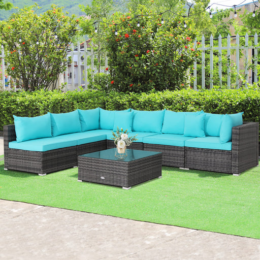 Costway - 7 Pieces Patio Rattan Furniture Set with Sectional Sofa Cushioned-Turquoise
