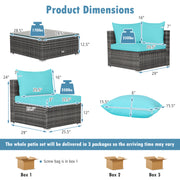 Costway - 7 Pieces Patio Rattan Furniture Set with Sectional Sofa Cushioned-Turquoise