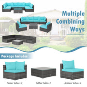Costway - 7 Pieces Patio Rattan Furniture Set with Sectional Sofa Cushioned-Turquoise