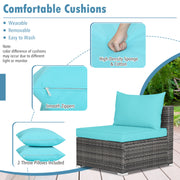 Costway - 7 Pieces Patio Rattan Furniture Set with Sectional Sofa Cushioned-Turquoise