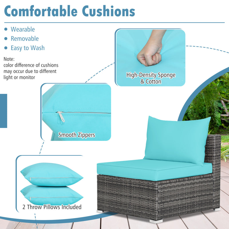 Costway - 7 Pieces Patio Rattan Furniture Set with Sectional Sofa Cushioned-Turquoise