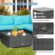 Costway - 7 Pieces Patio Rattan Furniture Set with Sectional Sofa Cushioned-Turquoise