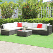 Costway - 7 Pieces Patio Rattan Furniture Set Sectional Sofa Garden Cushion-White