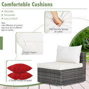 Costway - 7 Pieces Patio Rattan Furniture Set Sectional Sofa Garden Cushion-White