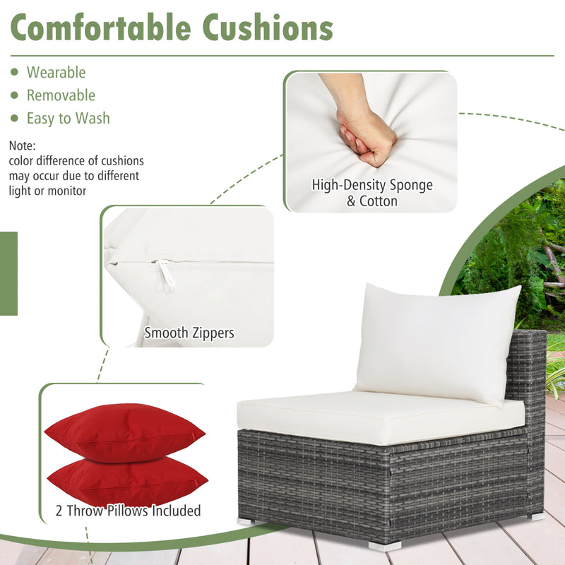 Costway - 7 Pieces Patio Rattan Furniture Set Sectional Sofa Garden Cushion-White