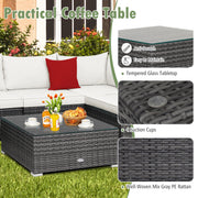 Costway - 7 Pieces Patio Rattan Furniture Set Sectional Sofa Garden Cushion-White