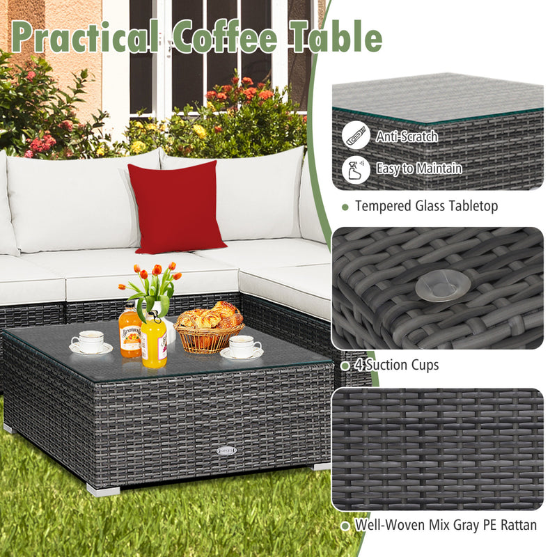 Costway - 7 Pieces Patio Rattan Furniture Set Sectional Sofa Garden Cushion-White