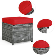 Costway - 7 Pieces Patio Rattan Dining Furniture Sectional Sofa Set with Wicker Ottoman-Red