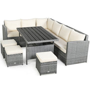 Costway - 7 Pieces Patio Rattan Dining Furniture Sectional Sofa Set with Wicker Ottoman-Beige