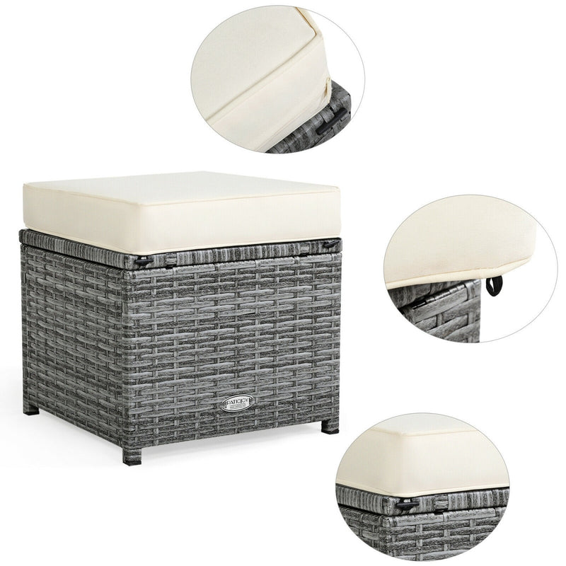 Costway - 7 Pieces Patio Rattan Dining Furniture Sectional Sofa Set with Wicker Ottoman-Beige
