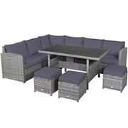 Costway - 7 Pieces Patio Rattan Dining Furniture Sectional Sofa Set with Wicker Ottoman-Gray