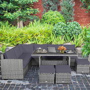 Costway - 7 Pieces Patio Rattan Dining Furniture Sectional Sofa Set with Wicker Ottoman-Gray