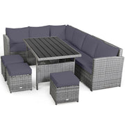 Costway - 7 Pieces Patio Rattan Dining Furniture Sectional Sofa Set with Wicker Ottoman-Gray