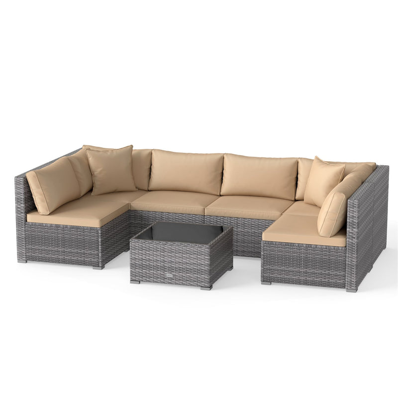 Costway - 7 Pieces Patio Rattan Furniture Set with Sectional Sofa Cushioned-Beige