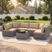 Costway - 7 Pieces Patio Rattan Furniture Set with Sectional Sofa Cushioned-Beige