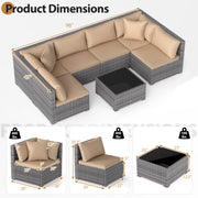 Costway - 7 Pieces Patio Rattan Furniture Set with Sectional Sofa Cushioned-Beige