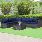Costway - 7 Pieces Patio Rattan Furniture Set Sectional Sofa Garden Cushion-Navy