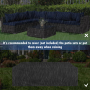 Costway - 7 Pieces Patio Rattan Furniture Set Sectional Sofa Garden Cushion-Navy