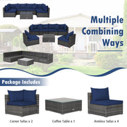 Costway - 7 Pieces Patio Rattan Furniture Set Sectional Sofa Garden Cushion-Navy
