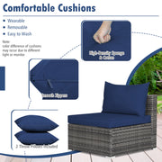 Costway - 7 Pieces Patio Rattan Furniture Set Sectional Sofa Garden Cushion-Navy