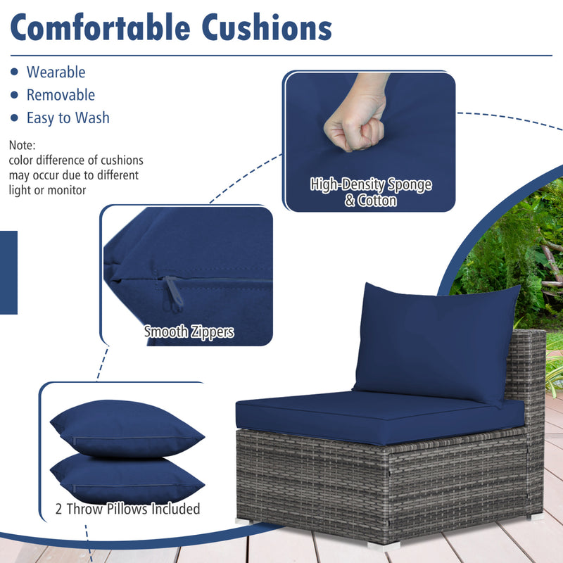 Costway - 7 Pieces Patio Rattan Furniture Set Sectional Sofa Garden Cushion-Navy