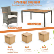 Costway - 7 Pieces Patio Acacia Wood Cushioned PE Rattan Wicker Dining Set