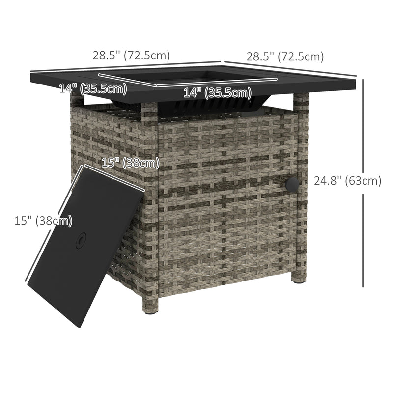 Outsunny - Outdoor PE Rattan Propane Fire Pit Table, 50,000 BTU Pulse-Ignition Wicker Fire Table, Mixed Grey