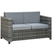 Outsunny - 2 Seat Patio Loveseat Deluxe Wicker Sofa Chair Outdoor Rattan Furniture Couch All Weather with Cushion for Balcony, Deck, Garden and Poolside, Grey