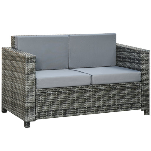 Outsunny - 2 Seat Patio Loveseat Deluxe Wicker Sofa Chair Outdoor Rattan Furniture Couch All Weather with Cushion for Balcony, Deck, Garden and Poolside, Grey