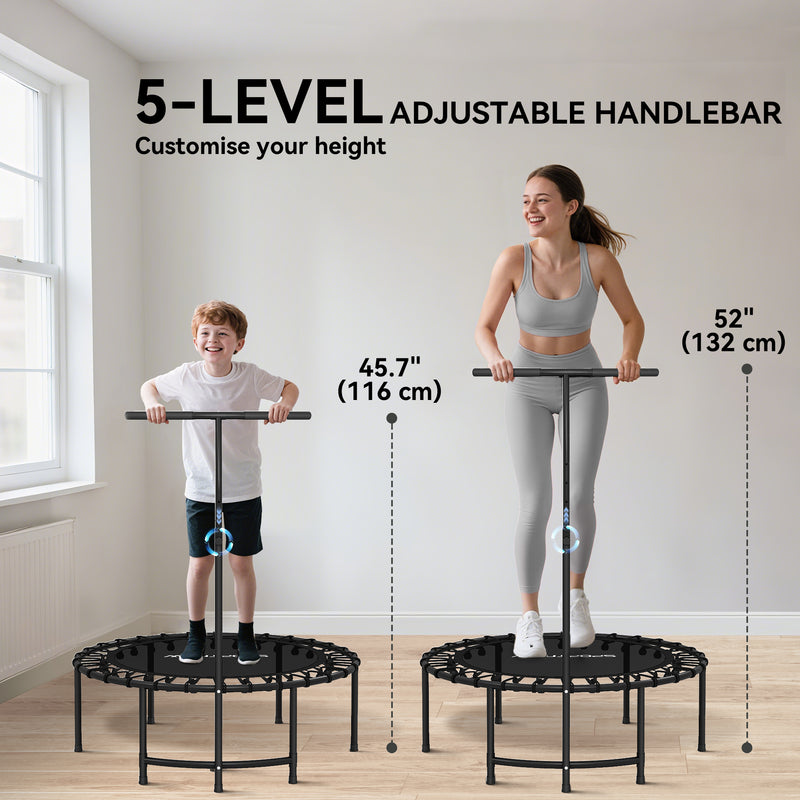 Soozier 40" Rebounder Trampoline ,Mini Trampoline Indoor with Adjustable Handle, Quiet and Safe Bungee Rebounder,Black