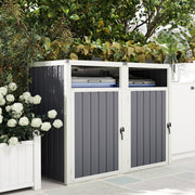 Double Garbage Bin Shed, Lockable Outdoor Storage Shed with Openable Lid, Galvanized Frame for Garden Patio, Dark Grey