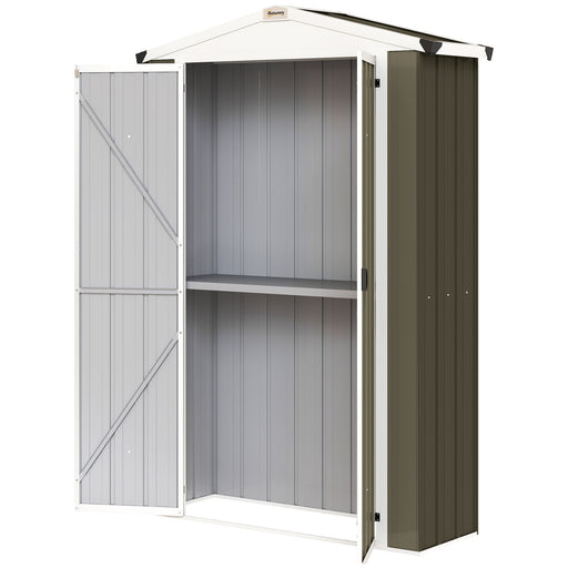 Outdoor Storage Shed Apex Roof Metal Garden Shed with Shelf for Backyard, Light Grey