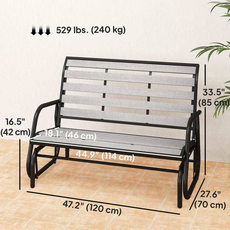 Outsunny - 2 Person Outdoor Glider Bench, Patio Glider Loveseat with Faux Wood Slatted Seat and Back, Steel Frame, Grey