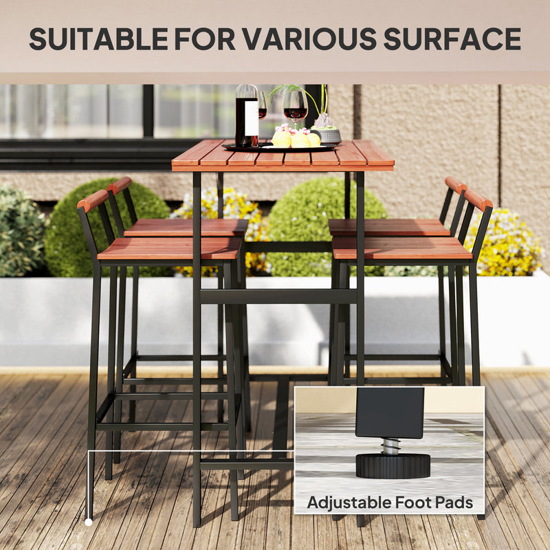 Outsunny - 5 Piece Patio Bar Set with 47" Bar Height Table and 4 Bar Stools, for Backyard, Balcony, Porch, Pool, Lawn, Brown