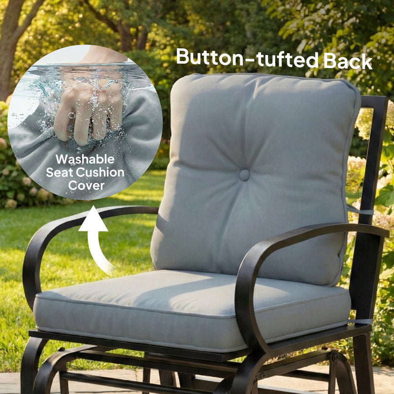 Outsunny - Patio Glider, Outdoor Glider Chair with Cushions, Steel Frame, Curved Armrests, Light Grey