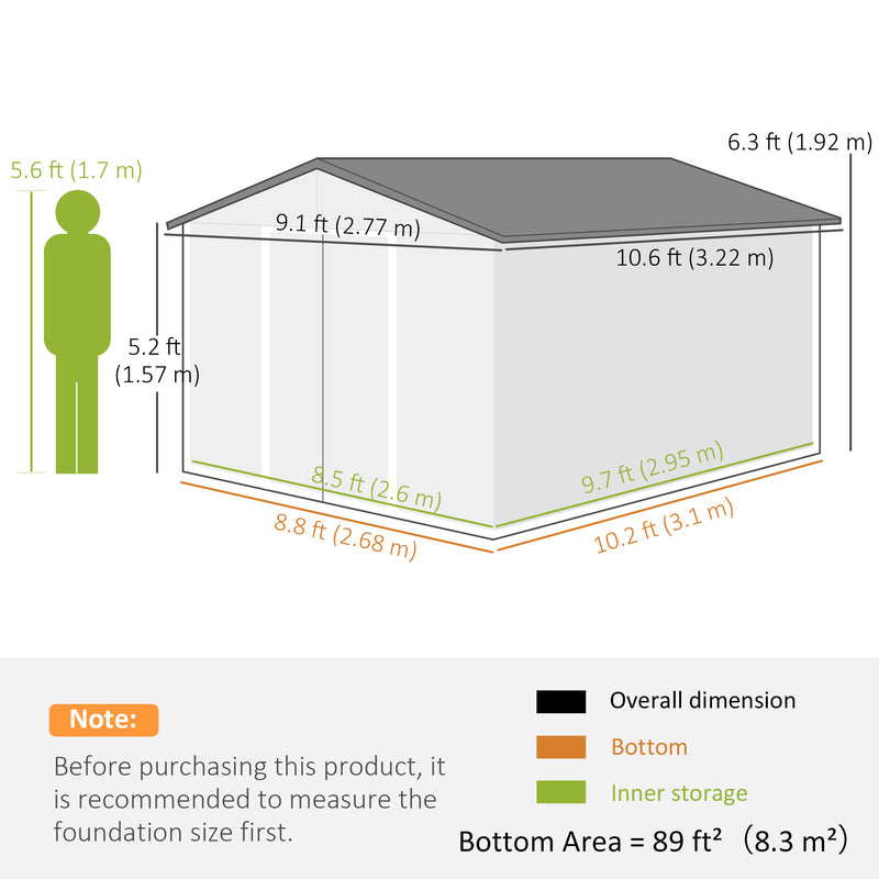 11' x 9' Metal Storage Shed Garden Tool House with Double Sliding Doors, 4 Air Vents for Backyard, Patio, Lawn Dark Grey