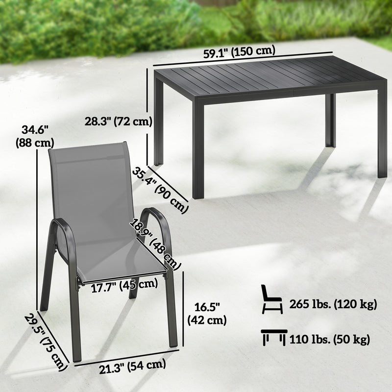 Outsunny - 7 Pieces Outdoor Dining Set for 6, Patio Furniture Set with Rectangular Patio Table and Stackable Chairs, Light Grey