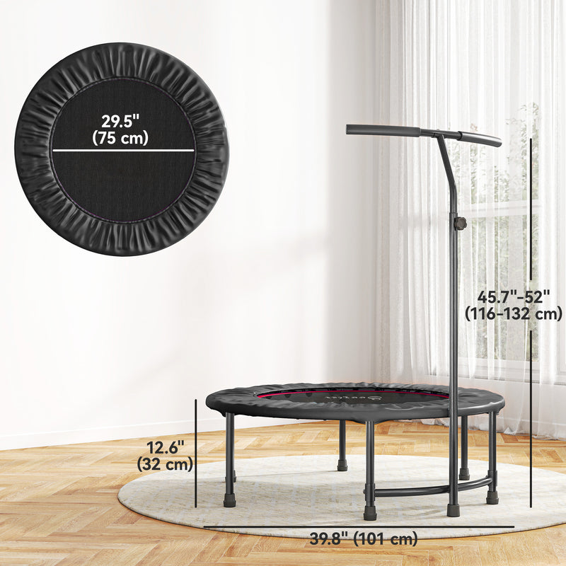 Soozier 39" Mini Exercise Trampoline w/ Adjustable T-Bar Indoor Fitness Rebounder Black
