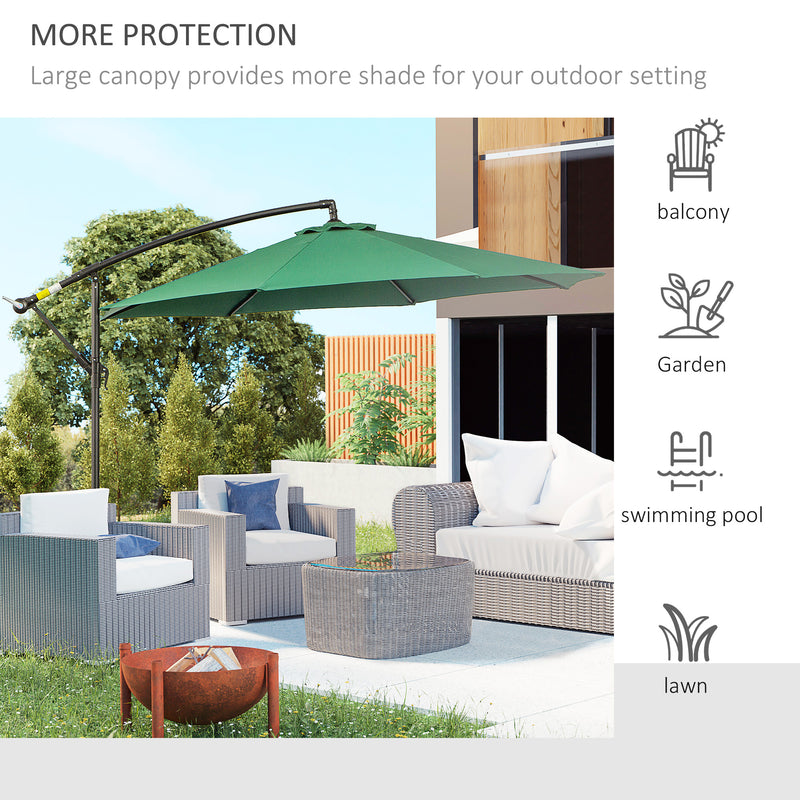 9.7ft Offset Patio UmbrellaCantilever Parasol with Crank Handle, 8 Ribs and Cross Base for Outdoor, Sun Shade, Green