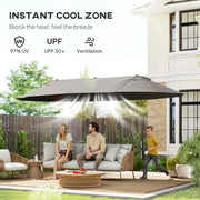 15' Double-Sided Patio Umbrella Parasol Sun Shelter Canopy Shade Grey