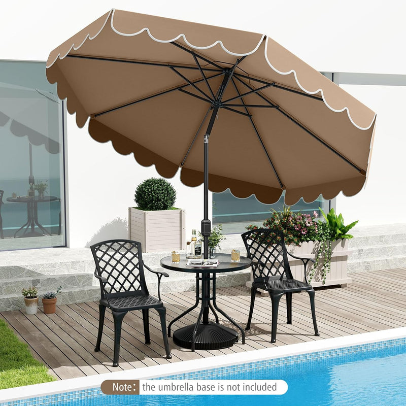 10 FT Patio Umbrella – 2-Tier Scalloped Outdoor Market Umbrella with Tilt & Crank (Coffee)