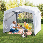 Costway - Pop up Canopy Tent wiht 4 Sidewalls Mesh Netting Wheeled Bag-White