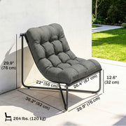 Outsunny - Outdoor Patio Chair, Comfy Sling Lounge Chair with Cushion, Breathable Wide Seat, Steel Frame, Dark Grey