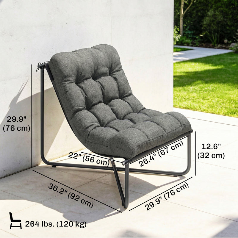Outsunny - Outdoor Patio Chair, Comfy Sling Lounge Chair with Cushion, Breathable Wide Seat, Steel Frame, Dark Grey
