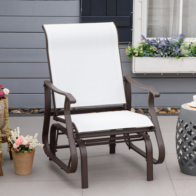 Outsunny - Outdoor Glider Chair, Patio Glider with Steel Frame and Mesh Fabric, Outdoor Patio Chair for Backyard, Garden and Porch, Cream White