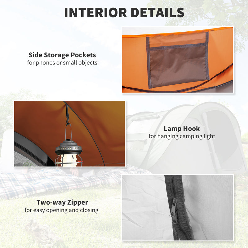 Outsunny - 4 Person Camping Tent, Easy Pop Up Tent with Doors, Windows and Carry Bag, Automatic Setup Tent for Hiking, Orange