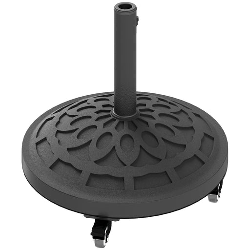 Outsunny - 46lbs Resin Round Patio Umbrella Base with Wheels, Umbrella Stand Base, Heavy Duty Patio Umbrella Holder, Black