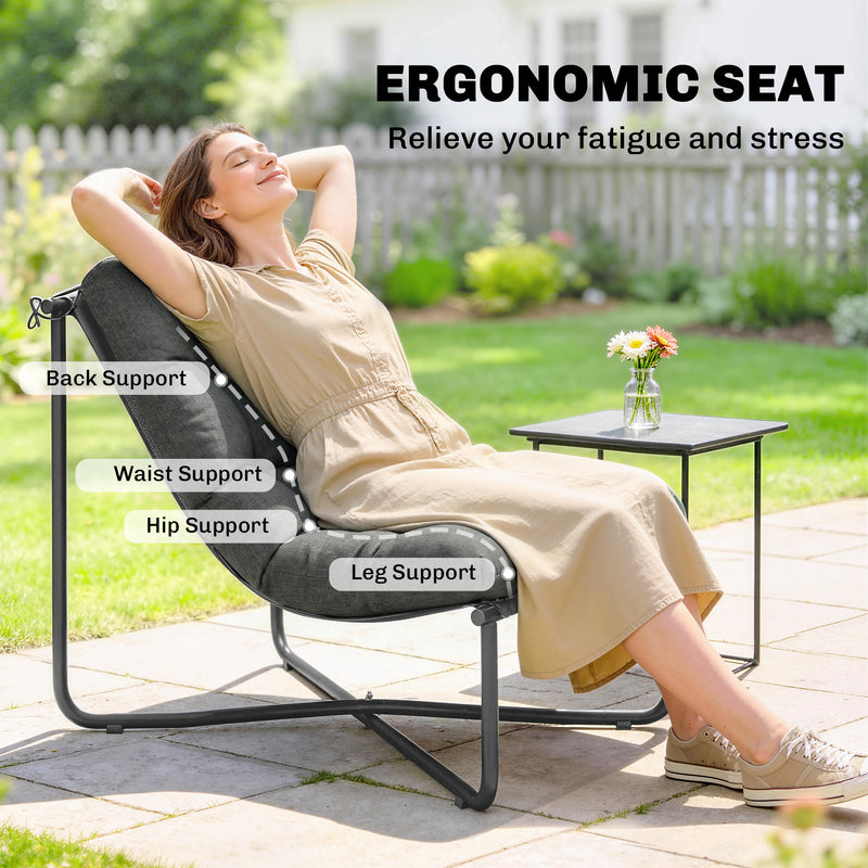 Outsunny - Outdoor Patio Chair, Comfy Sling Lounge Chair with Cushion, Breathable Wide Seat, Steel Frame, Dark Grey
