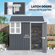 7' x 5.5' Metal Garden Storage Shed, Outdoor Tool Storage House with Lockable Door, Vents, Sloped Roof, Dark Grey