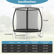 Costway - 8FT Outdoor Heavy-Duty Recreational Trampoline-Black